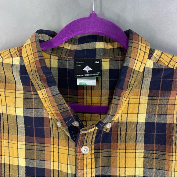 LRG Lifted Research Group Mens XL Button-up shirt Yellow and Blue Plaid Shirt - Picture 3 of 7